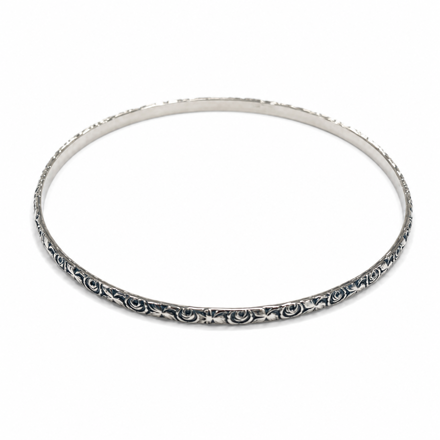 Oksidert sølv armring med mønster 3mm/65mm