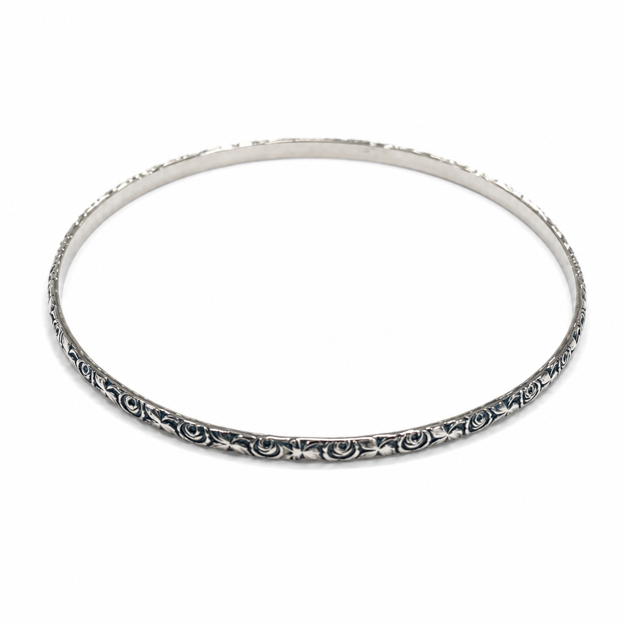 Oksidert sølv armring med mønster 3mm/65mm
