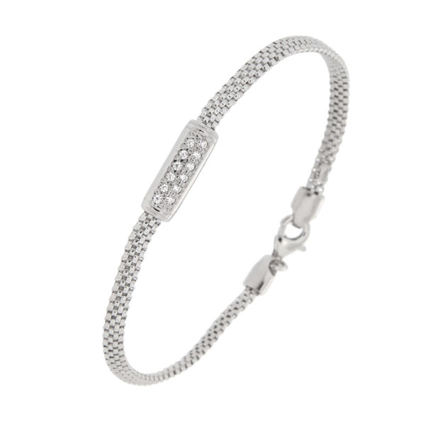 Rhodinert sølv armlenke cubic zirconia 18cm - 3mm strikket kjede