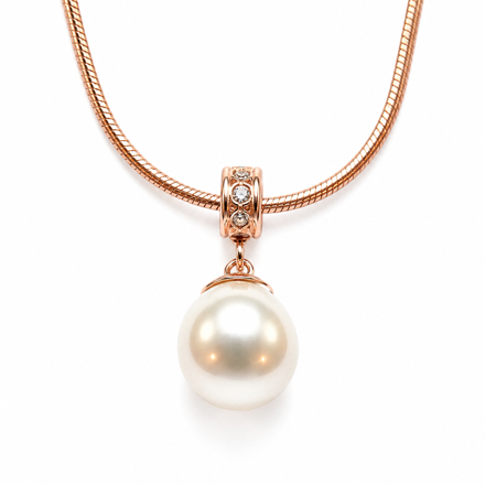 Rose sølv halssmykke 10mm perle cubic zirconia