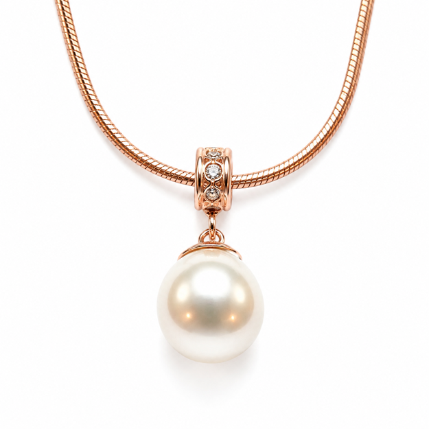 Rose sølv halssmykke 10mm perle cubic zirconia