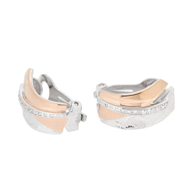 Rhodinert & rose sølv øreclips cubic zirconia