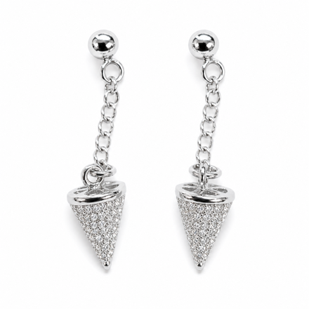 Rhodinert sølv øreheng kjegle & cubic zirconia