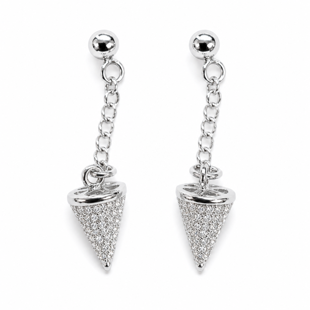 Rhodinert sølv øreheng kjegle & cubic zirconia