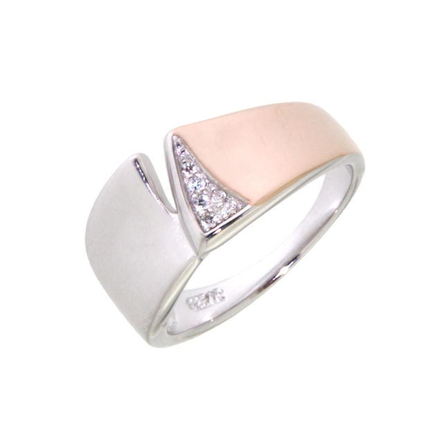 Rhodinert sølv ring tofarget cubic zirconia 10mm