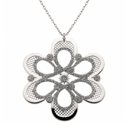 Rhodinert halssmykke blomst med glitter