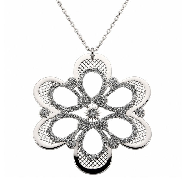 Rhodinert halssmykke blomst med glitter