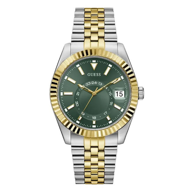 Guess Mens Dress stål & tofarget lenke 42mm 5 ATM grønn skive