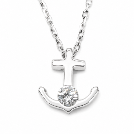 Rhodinert sølv halssmykke anker med cubic zirconia 43cm