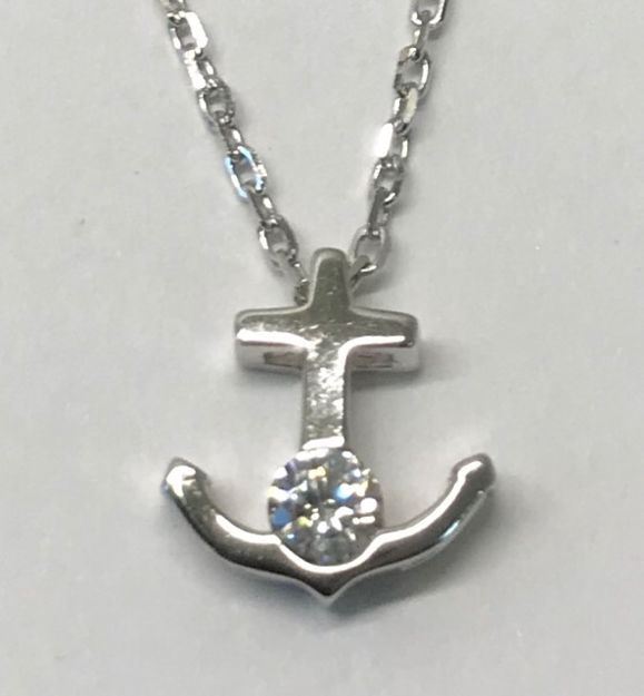 Rhodinert sølv halssmykke anker med cubic zirconia 43cm