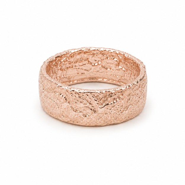 RING SØLV ROSÉ 8MM GROV HAMRET