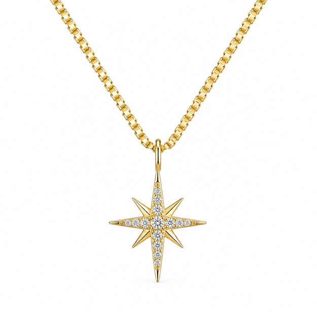 Caia Gold 375 anheng Nordstjerne LAB grown dia 0,05 W/SI (senter dia 0,02ct)