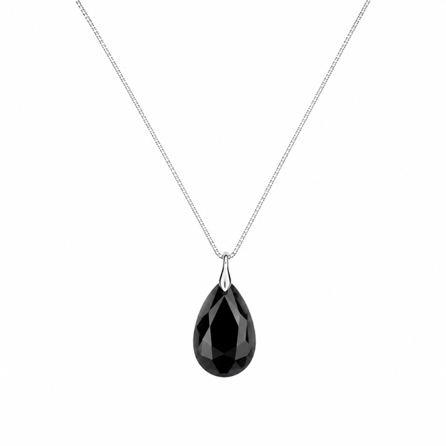 Rhodinert sølv halssmykke onyx dråpe 22x14mm