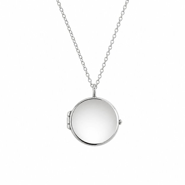 Rhodinert sølv medaljong rund glatt 17mm 42+5cm