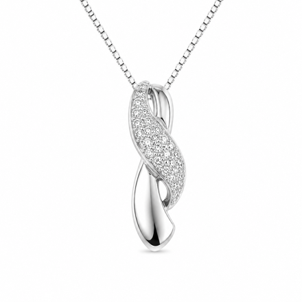 Rhodinert sølv anheng tvunnet med cubic zirconia 31mm 45cm