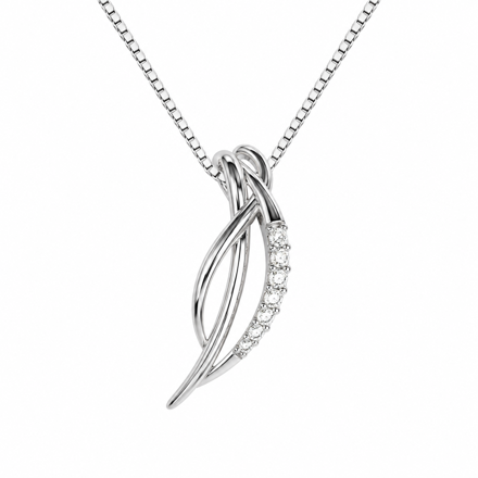 Rhodinert sølv anheng åpent blad med cubic zirconia 45cm