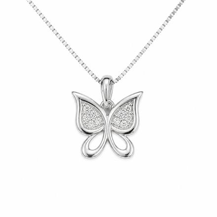 Rhodinert sølv anheng sommerfugl med cubic zirconia 14mm 42cm