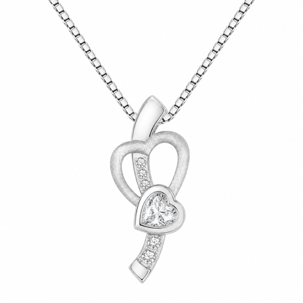 Rhodinert sølv anheng hjerter med cubic zirconia/børstet 45cm