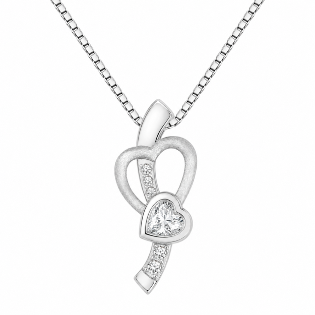 Rhodinert sølv anheng hjerter med cubic zirconia/børstet 45cm