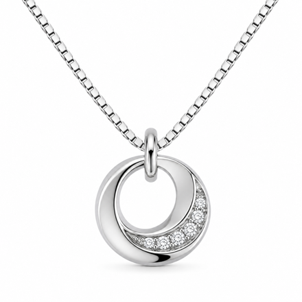 Rhodinert sølv anheng åpen sirkel med rad av cubic zirconia 17mm 42cm