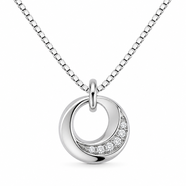 Rhodinert sølv anheng åpen sirkel med rad av cubic zirconia 17mm 42cm