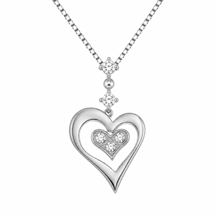 Rhodinert sølv anheng hjerter med cubic zirconia 45cm