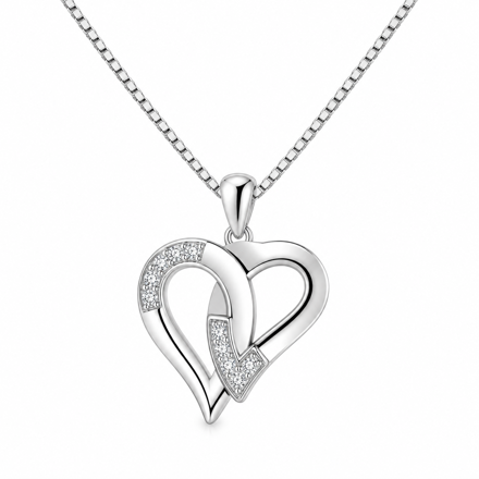 Rhodinert sølv anheng hjerte med cubic zirconia sammenlenket 42cm