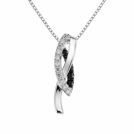 Rhodinert sølv anheng 3 rader i blank/sort/cubic zirconia 45cm
