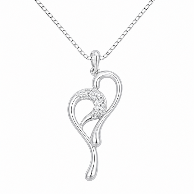 Rhodinert sølv anheng åpent hjerte med cubic zirconia 30.5mm 45cm