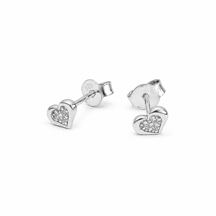 Rhodinert sølv ørepynt hjerte 4x6mm med zirconer