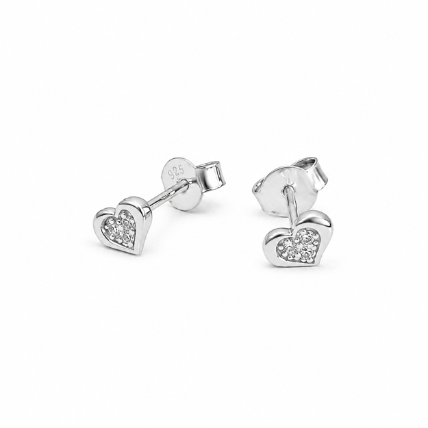 Rhodinert sølv ørepynt hjerte 4x6mm med zirconer