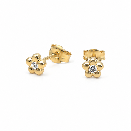 Caia Gold 375 ørepynt blomst med zircon
