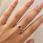 Gull rosett ring diamanter 0,10ct TW/SI + rubin 4x6mm