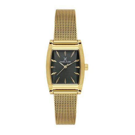 Daniel Klein Premium dameur i forgylt stål med svart skive, meshlenke, 3 ATM 23mm
