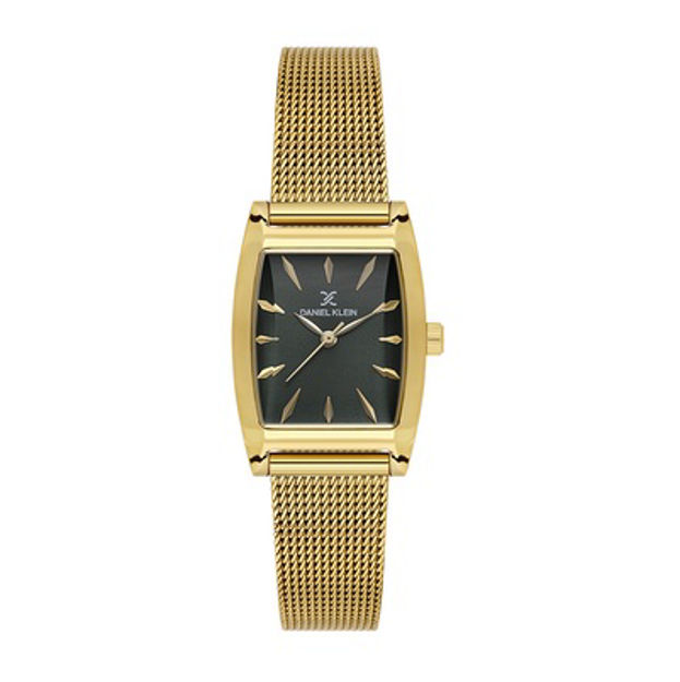 Daniel Klein Premium dameur i forgylt stål med svart skive, meshlenke, 3 ATM 23mm