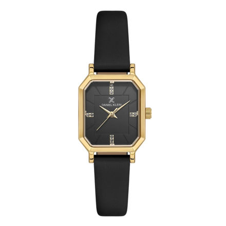 Daniel Klein Premium dameur i forgylt stål med sølv skive og svart rem, 3 ATM 23mm