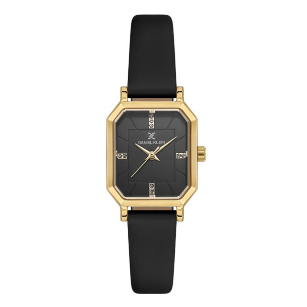 Daniel Klein Premium dameur i forgylt stål med sølv skive og svart rem, 3 ATM 23mm