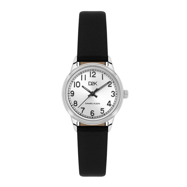 Daniel Klein D2K dameur i stål med sølv skive og svart rem, 3 ATM 28mm