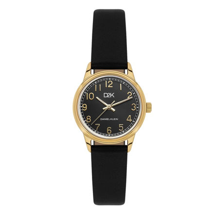 Daniel Klein D2K dameur i forgylt stål med svart skive og svart rem, 3 ATM 28mm