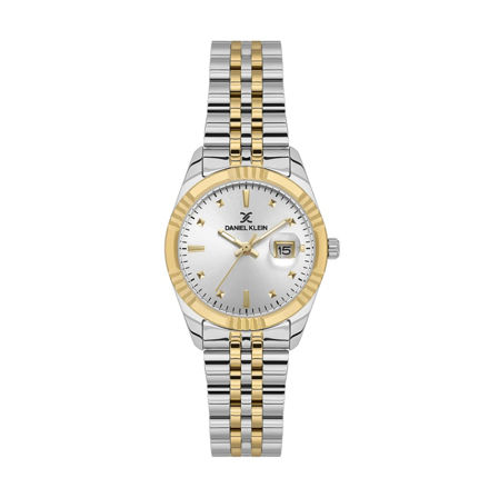 Daniel Klein Premium dameur tofarget stål med sølv skive, lenke, 3 ATM 30mm