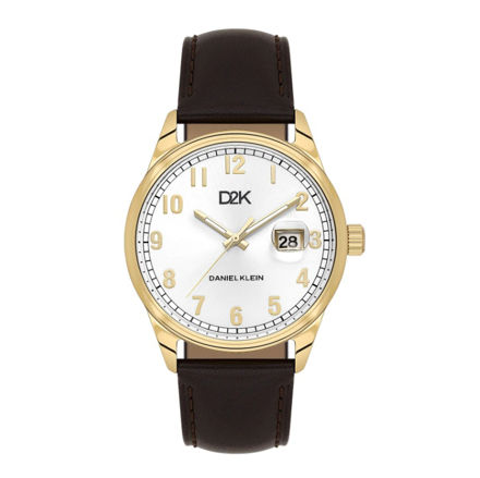 Daniel Klein D2K herreur i forgylt stål med brun rem & sølvfarget skive 5 ATM 42mm