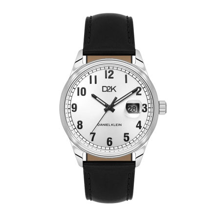 Daniel Klein D2K herreur i stål med svart rem & sølvfarget skive 5 ATM 42mm