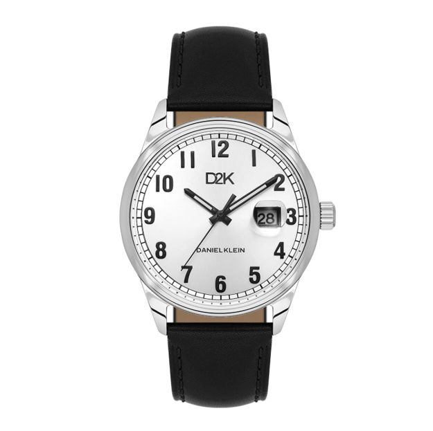 Daniel Klein D2K herreur i stål med svart rem & sølvfarget skive 5 ATM 42mm