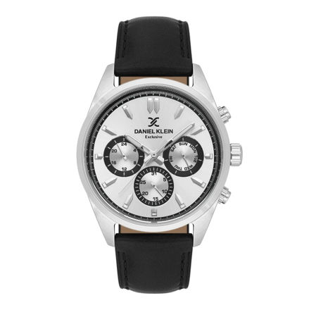 Daniel Klein Exclusive herreur i stål med svart rem & sølvfarget skive 5 ATM  43mm