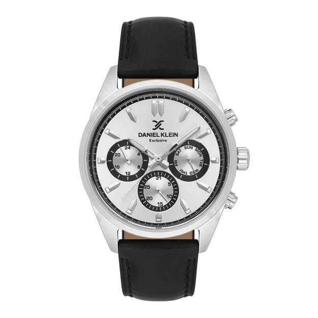 Daniel Klein Exclusive herreur i stål med svart rem & sølvfarget skive 5 ATM  43mm