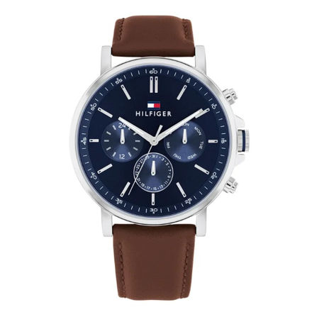 Tommy Hilfiger herreur stål 50M svart skive & brun skinn rem 38mm