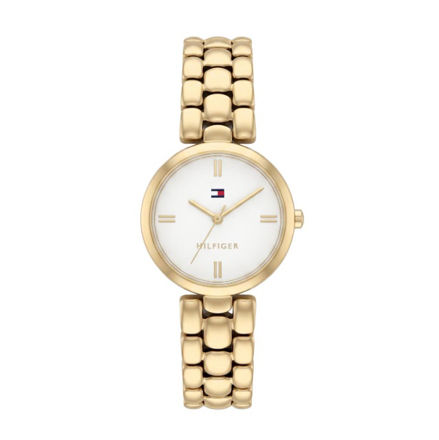 Tommy Hilfiger dameur stål & gull 26mm 3 ATM hvit skive, lenke