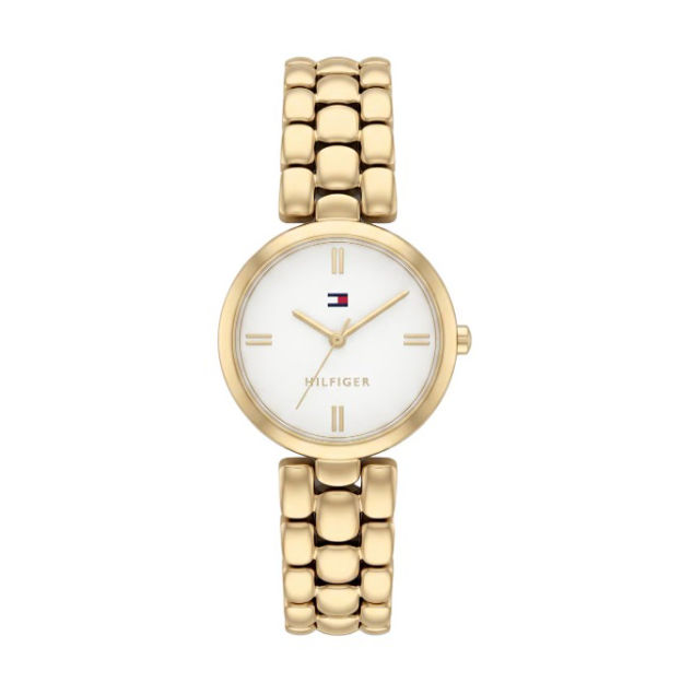 Tommy Hilfiger dameur stål & gull 26mm 3 ATM hvit skive, lenke