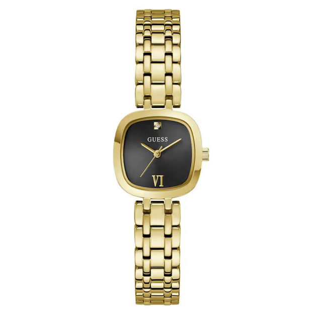 Guess Ladies Dress stål & gull  25mm 10 ATM svart skive og lenke