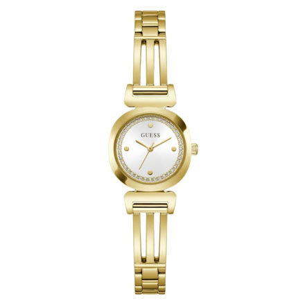 Guess Ladies Bejeweled stål & gull  24mm 30 ATM hvit skive med steiner og lenke